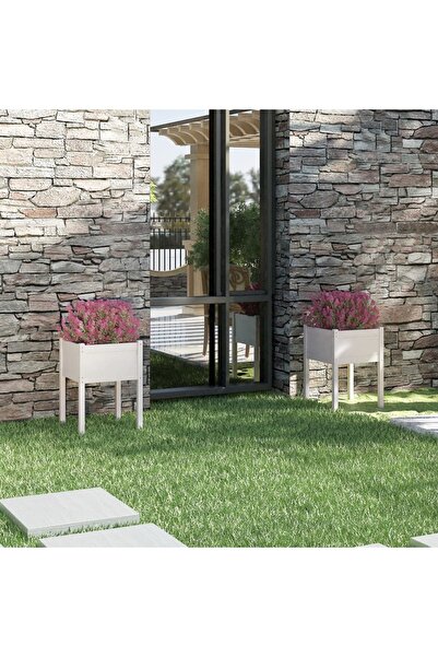 Concept Γλάστρες κήπου, 2 τεμ., λευκές, 50x50x70 εκ., από μασίφ ξύλο πεύκου