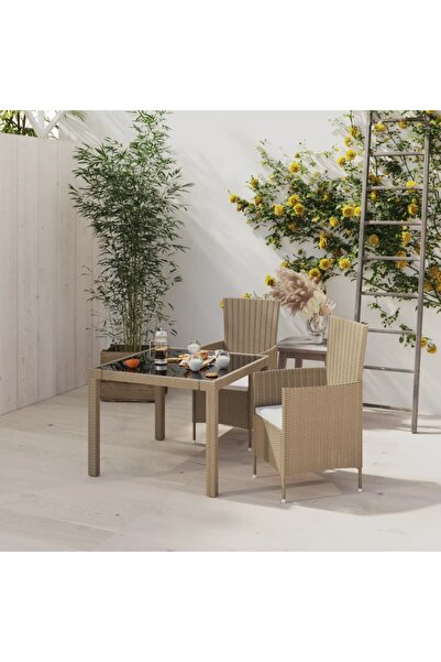 Concept Set mobilier grădină cu perne, 3 piese, bej, poliratan
