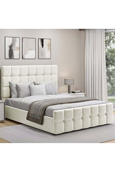 MarketMob Pat Metropol 160x200 cm Lada Depozitare Tapitat Ivory Somiera Inclusa