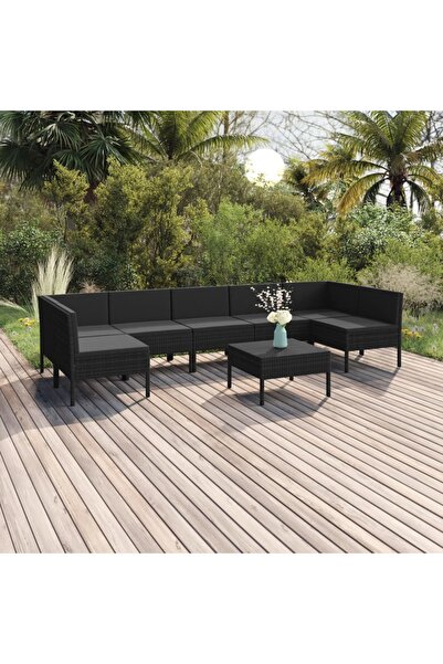 Concept Set mobilier de grădină cu perne, 8 piese, negru, poliratan
