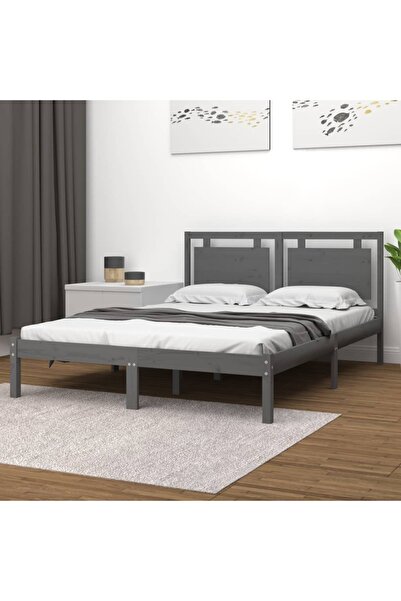 Concept Σκελετός κρεβατιού, γκρι, 200x200 εκ., μασίφ ξύλο