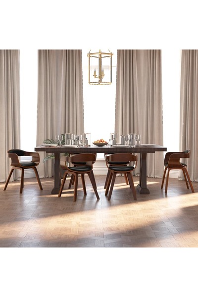 Concept Καρέκλα κουζίνας, 6 τεμ. μαύρη οικολογική Δερμάτινο και καμπυλωτό ξύλο