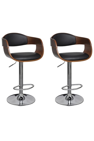 Concept Scaune de bar, 2 buc., negru, lemn curbat și piele ecologică