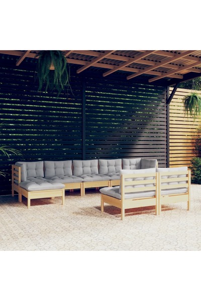 Concept Σετ επίπλων κήπου με γκρι μαξιλάρια, 9 τεμάχια, ξύλο πεύκου