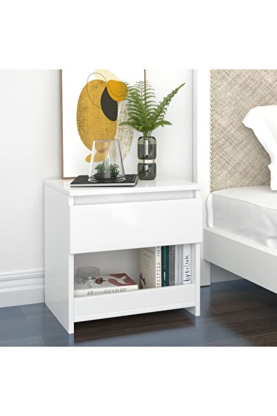 Concept Κομοδίνο, λευκό γυαλιστερό, 40x30x39 εκ., μοριοσανίδα