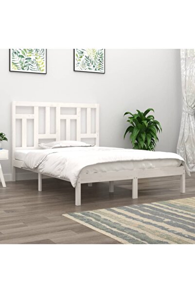 Concept Σκελετός κρεβατιού, λευκό, 200x200 εκ., μασίφ ξύλο πεύκου