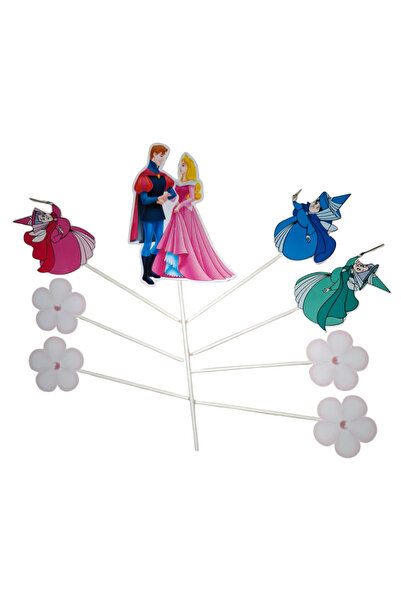 OEM Cardboard cake topper decoration, Sleeping Beauty theme, birthday - 8 pieces