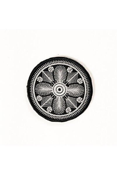 BRODCRAFT Emblemă brodată - Țintă ornamentală dacică, alb-negru, 8x8 cm