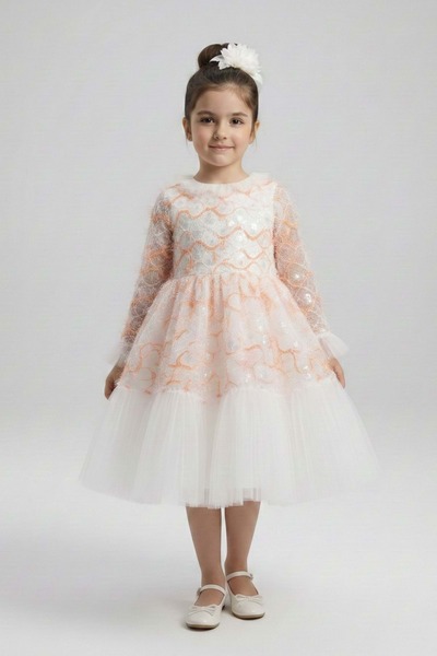 s.t. sebat tekstil Girl's Tulle Ruffle Design Special Occasion Dress M00793 S...