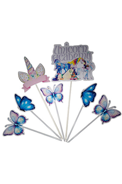 OEM Διακοσμητικό τούρτας από χαρτόνι, θέμα Unicorn Academy, γενέθλια - 7 τεμάχια