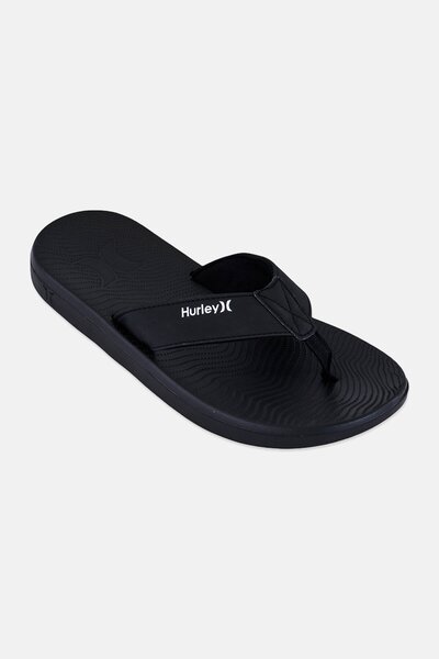 Hurley شبشب رجالي سهل الارتداء بشعار العلامة التجارية، أسود