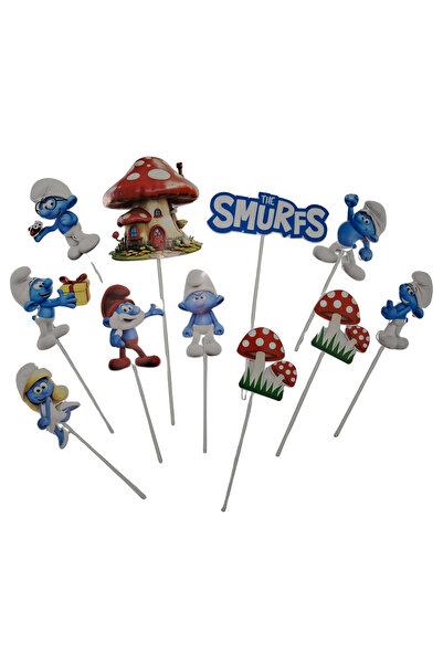 OEM Χάρτινο διακοσμητικό τούρτας, με θέμα τα Σμαρφ, για γενέθλια - 11 τεμάχια