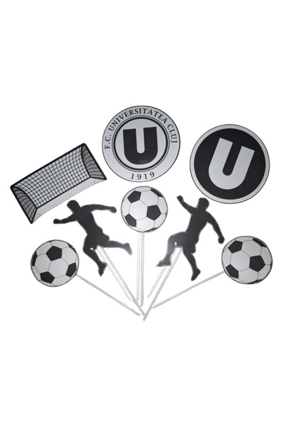 OEM Decoratiune topper tort carton, tematica U Cluj, aniversare - 8 piese