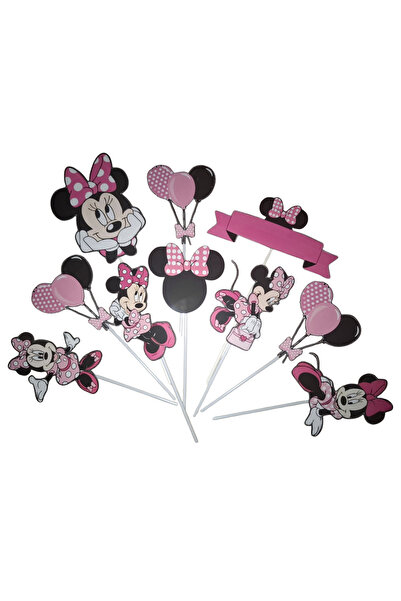 OEM Decoratiune topper tort carton, tematica Minnie mouse, aniversare - 10 piese