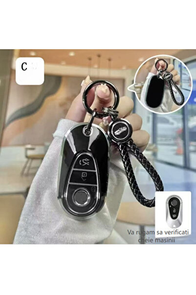 QGC 3-button car key cover, braided strap, total protection, 0244