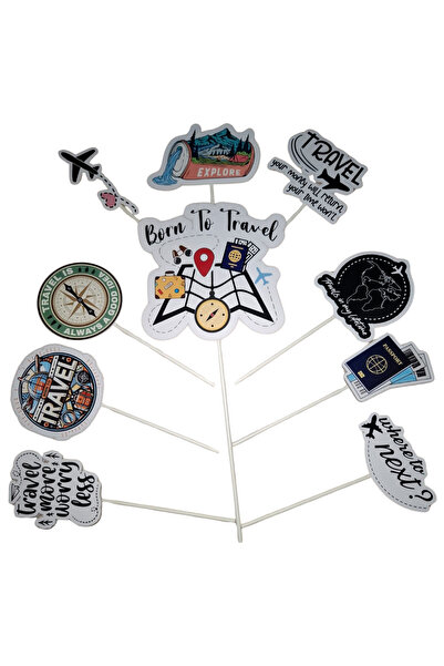 OEM Decoratiune topper tort carton, tematica pasionati de calatorit, aniversa...