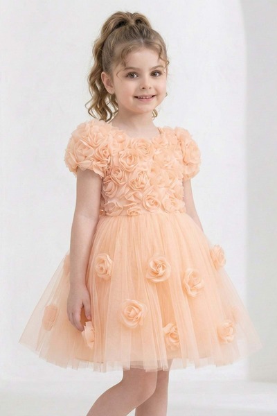 s.t. sebat tekstil Girl's Rose Tutu Special Occasion Dress Salmon