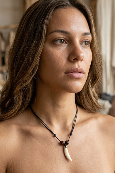 PETEK AKSESUAR Bone Elephant Teeth Adjustable Rope Necklace