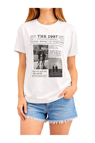 ship master Unisex Vintage Newspaper Printed Oversized White T-Shirt 100% Cot...