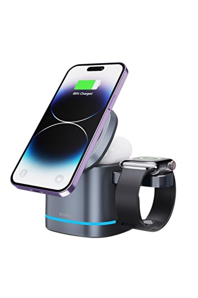 WIWU Wi-W030 Small Square 3 in 1 Wireless Charger - Grey