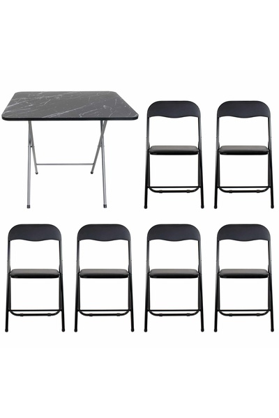 FOXMAG24 Folding table with MDF top, dimensions 60x80x70cm, black plus 6 x fo...