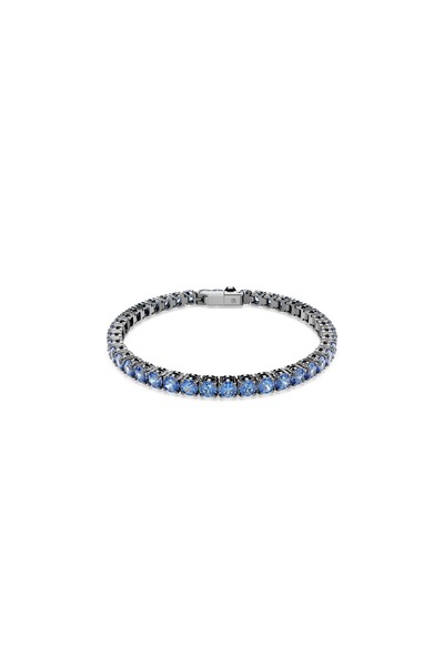 Swarovski Matrix Tennis bileklik, Yuvarlak kesim, Mavi, Rutenyum kaplama