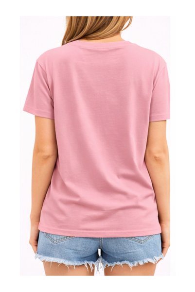 LAND MODA Unisex Vintage Newspaper Printed Oversized Pink T-Shirt 100% Cotton Streetwear