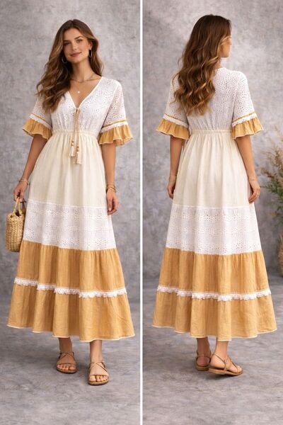 Generic Maxi dress with short sleeves and embellishment