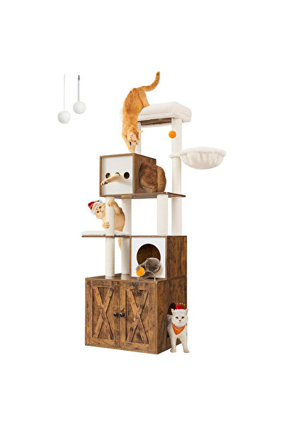 feandrea Cat Tree Made of Particle Board and Sisal, with Litter Box Cabinet, ...