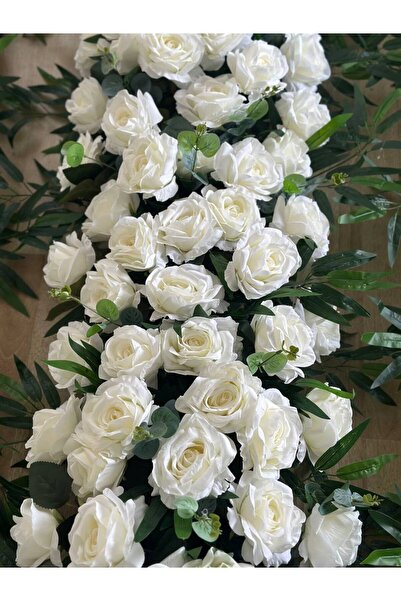 DİVA FLOWER EVENT 1 Metre Beyaz Gül Aranjman – Yoğun Yapay Çiçek Şerit - Arka...