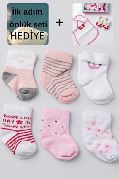 senihan HEDİYE Önlük Setli - 6 Çift Premium Kız Bebek Çorap Paketi | %100 Pam...