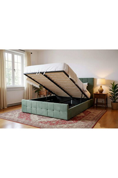 MarketMob Pat Metropol 160x200 cm Lada Depozitare Tapitat Catifea Verde Somie...