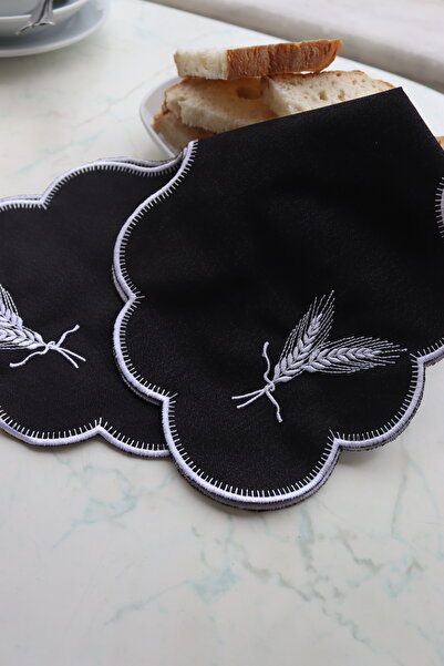 vipceyiz Κεντητό κάλυμμα ψωμιού ασπρόμαυρο