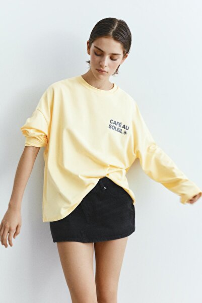 Pull & Bear Uzun kollu yazılı tişört