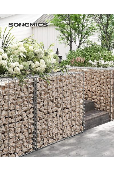 SONGMICS Καλάθι Γκαμπιόν για Πέτρες, Γαλβανισμένο Ατσάλι, 100x90x30εκ., Ασημί