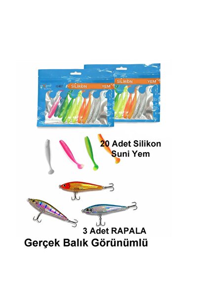Exent 8 cm Silikon Suni Yem Seti 20 Adet + 3 Adet 7,5 cm Rapala-Gerçek Görünü...