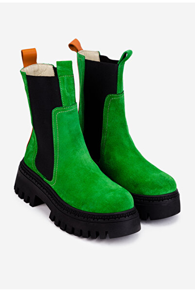 Dasha Women's green suede Leather boots with black Stretchy