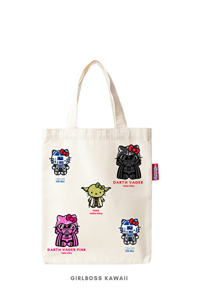 Girlboss Kawaii Star Wars yoda X Hello Kitty mini tote bag/ tablet / kitap / ...