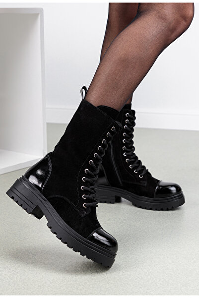 Dasha Ghete dama negre din piele intoarsa cu varful lacuit