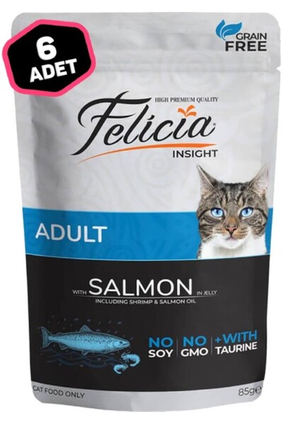 Felicia Pouch Tahılsız Somonlu Yetişkin Kedi Konserve Mama 6 x 85 Gr.