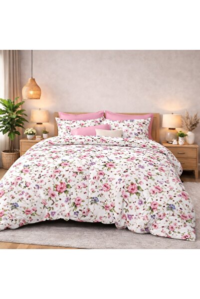 Pucioasa Bed linen with elastic in fine fabric, 6 pieces, Pink flowers