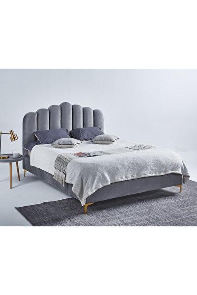 CLOUD Pat tapițat din catifea Pat 160x200 cm gri cu somieră inclusă