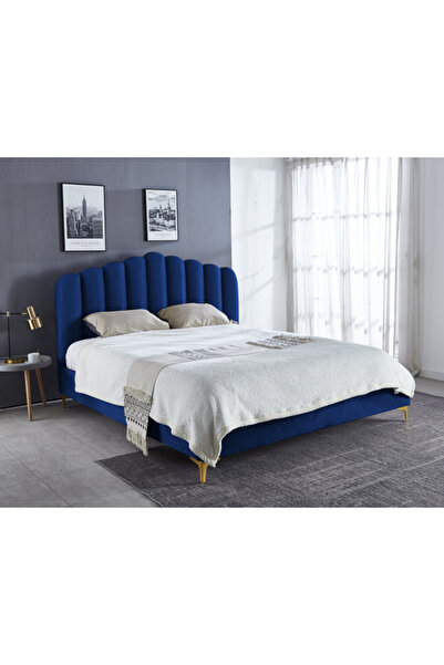 CLOUD Pat 160x200 cm Tapitat Catifea Albastru Somiera Inclusa