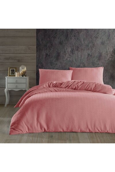Nazenin Σετ κλινοσκεπασμάτων διπλού κρεβατιού, ζακάρ κρεπ, Ροζ, για το σπίτι.