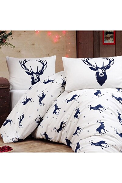 Eponj Home Lenjerie de pat 1 persoana Craciun cu reni, polycotton, albastru/alb