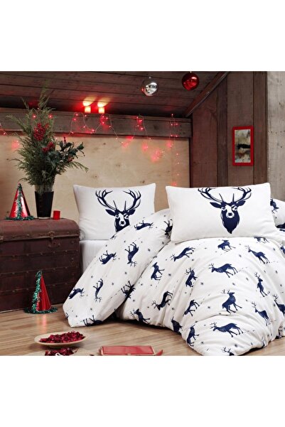 Eponj Home Christmas double bed linen with reindeer, polycotton, blue/white