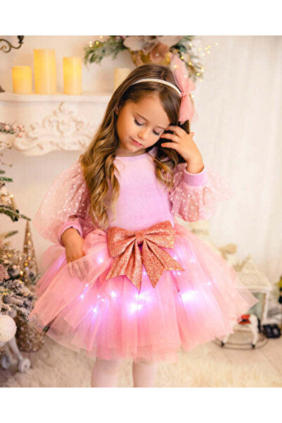 fustite cu luminite Pink Princess Skirt with Lights, Pink Glitter Bow Include...
