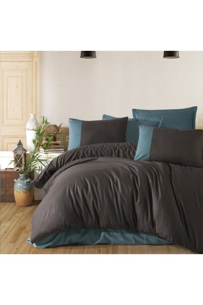 Pucioasa Lenjerie de pat bumbac 100% ranforce, Pucioasa, Pure V5 Antracit/Alb...