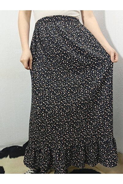 hoaryage Elastic Waist Skirt, Ruffle Detailed Skirt, Wrinkled Fabric Skirt