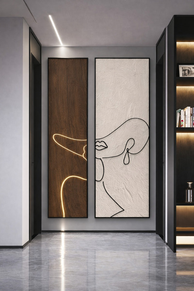 lawhat Modern double wall art – abstract art with elegant lines and a dark br...